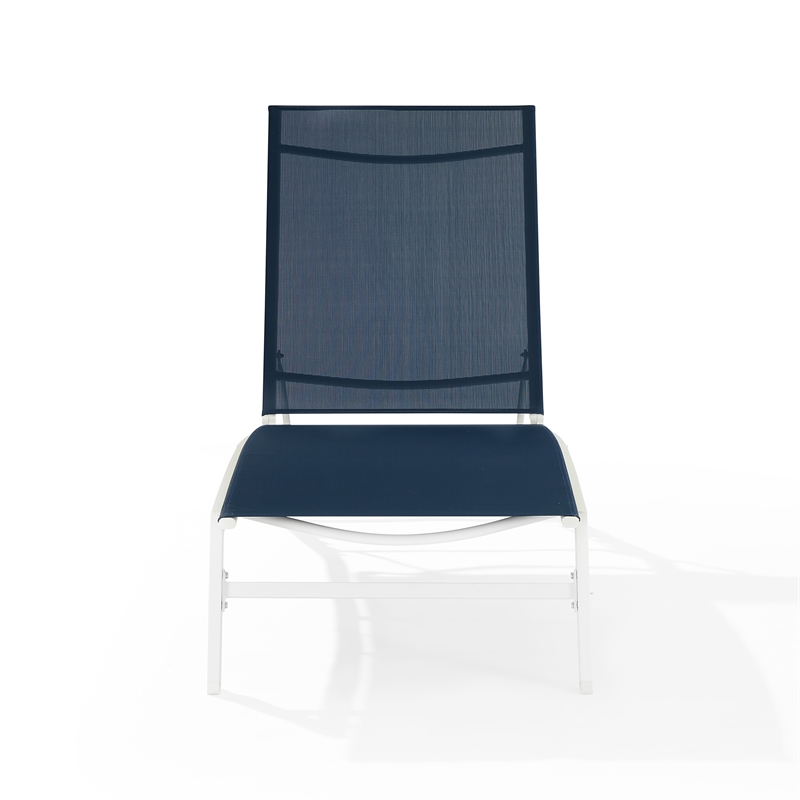 Crosley Furniture Weaver Outdoor Chaise Lounge in Navy/White