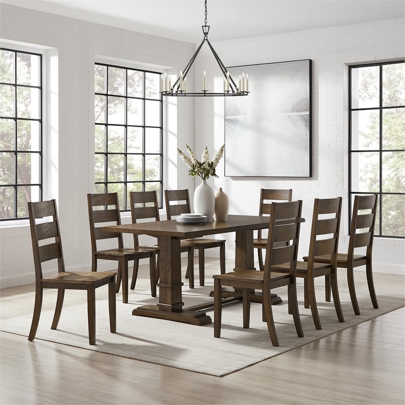 Crosley Furniture Joanna 9-Piece Dining Table Set in Dark Oak