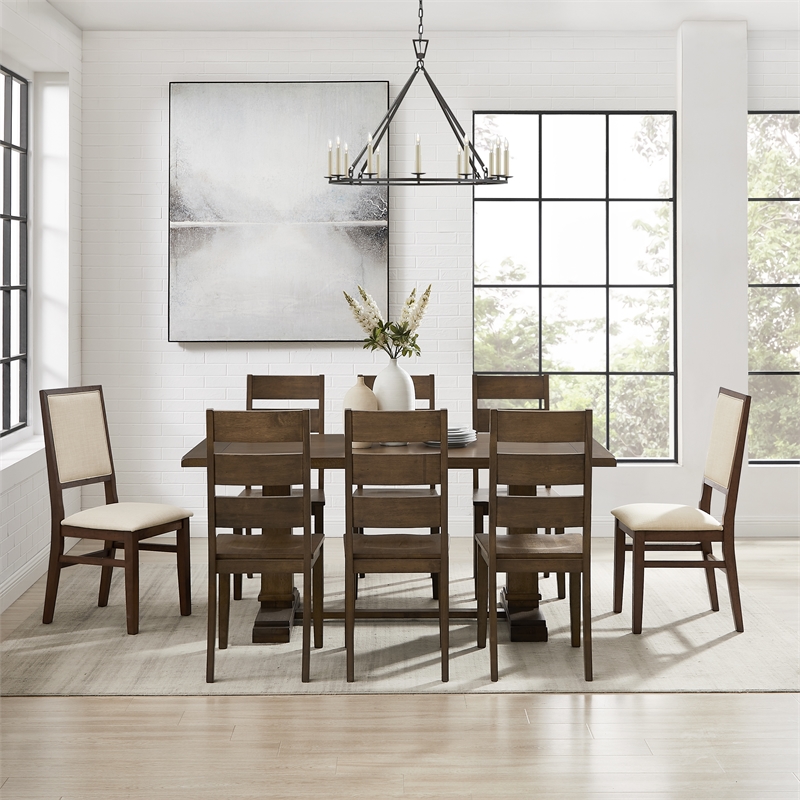 Crosley Furniture Joanna 9-Piece Dining Table Set in Dark Oak/Creme