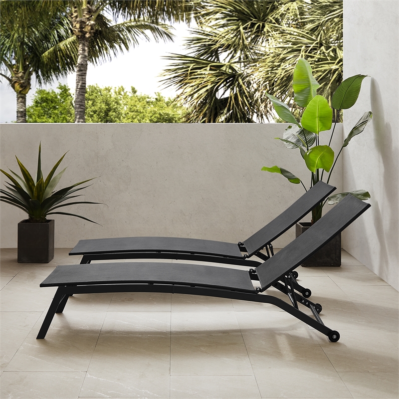 Crosley Furniture Weaver 2Pc Outdoor Chaise Lounge Set in Charcoal/Matte Black