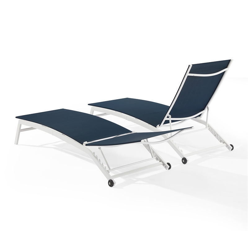 Crosley Furniture Weaver 2Pc Outdoor Chaise Lounge Set in Navy/White