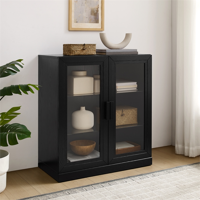 Crosley Furniture Essen Stackable Glass Door Kitchen Pantry Storage in Black