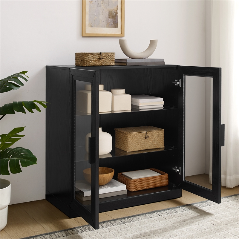 Crosley Furniture Essen Stackable Glass Door Kitchen Pantry Storage in Black
