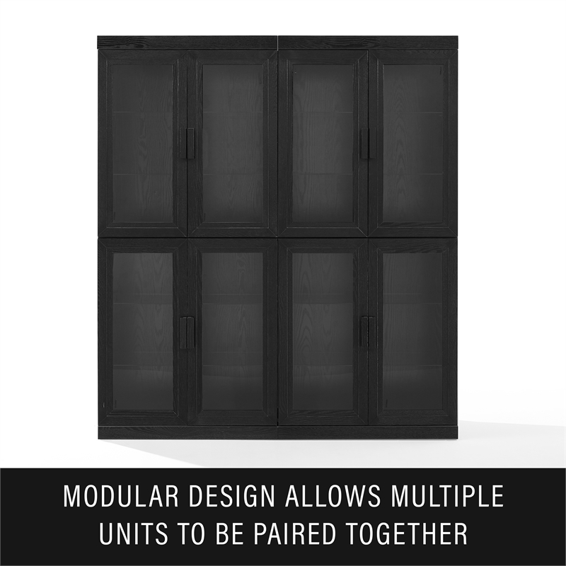 Crosley Furniture Essen Stackable Glass Door Kitchen Pantry Storage in Black