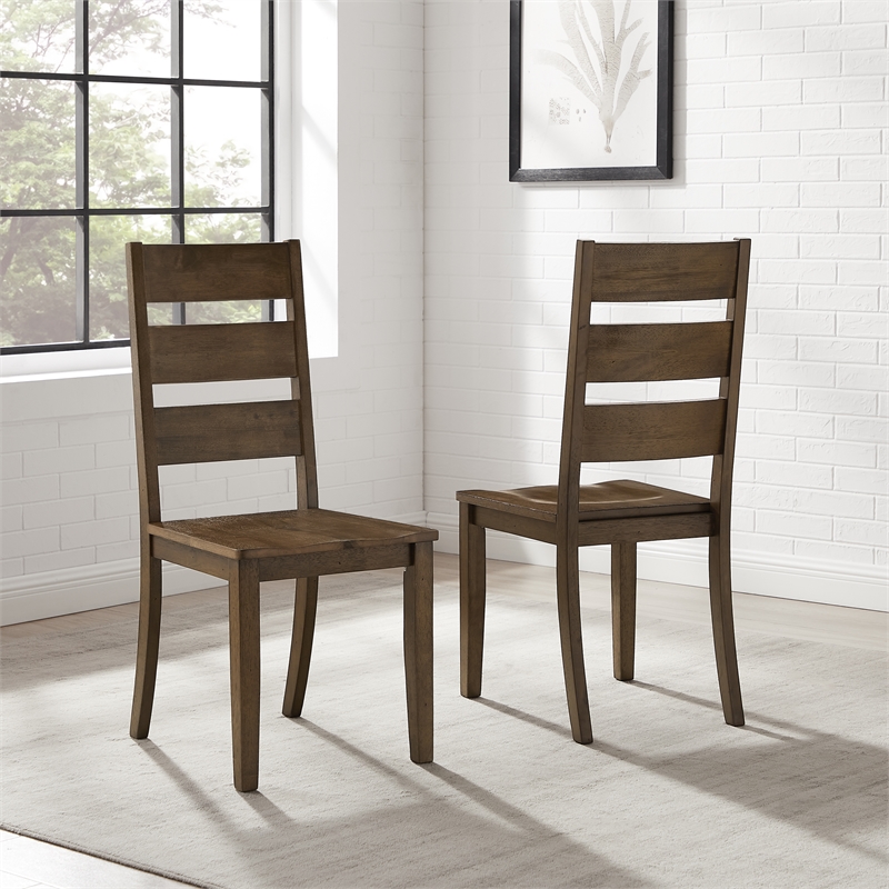 Crosley Furniture Joanna 2Pc Ladder-Back Dining Chair Set in Dark Oak