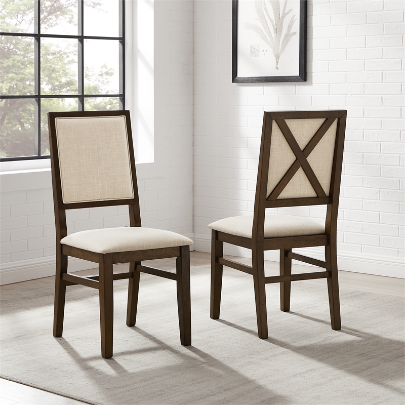 Crosley Furniture Joanna 2Pc Upholstered Back Dining Chair Set in Dark Oak/Creme