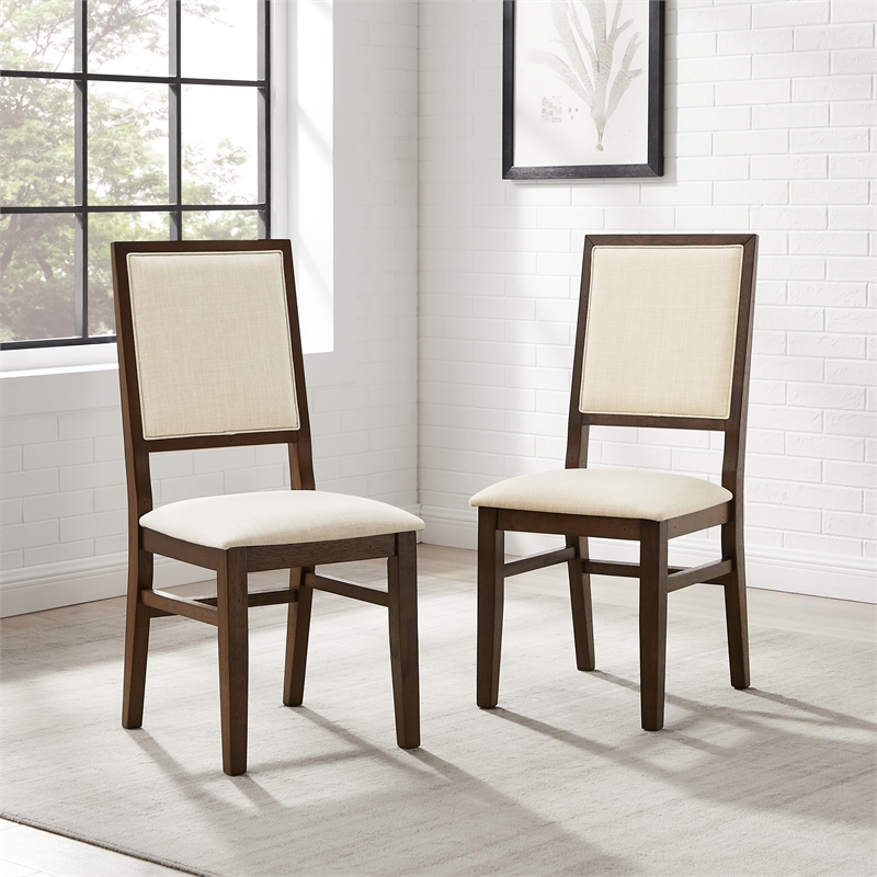 Crosley Furniture Joanna 2Pc Upholstered Back Dining Chair Set in Dark Oak/Creme