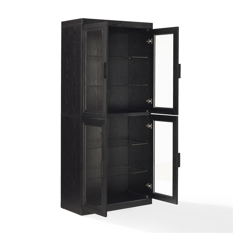 Crosley Furniture Essen Glass Door Kitchen Pantry Storage Cabinet in Black