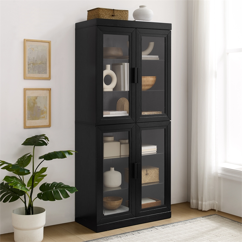 Crosley Furniture Essen Glass Door Kitchen Pantry Storage Cabinet in Black