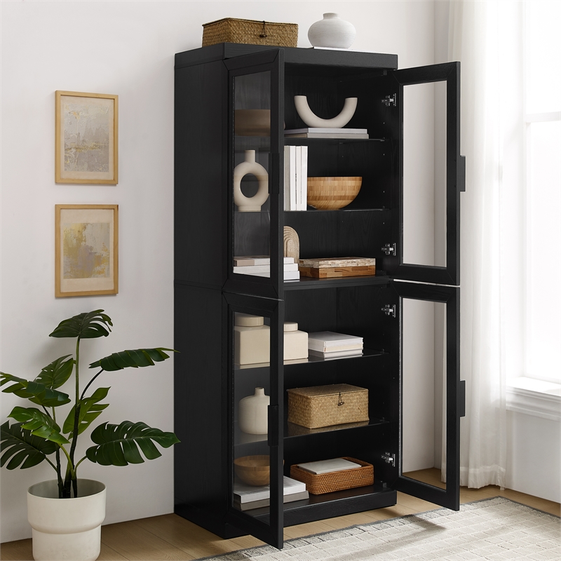 Crosley Furniture Essen Glass Door Kitchen Pantry Storage Cabinet in Black