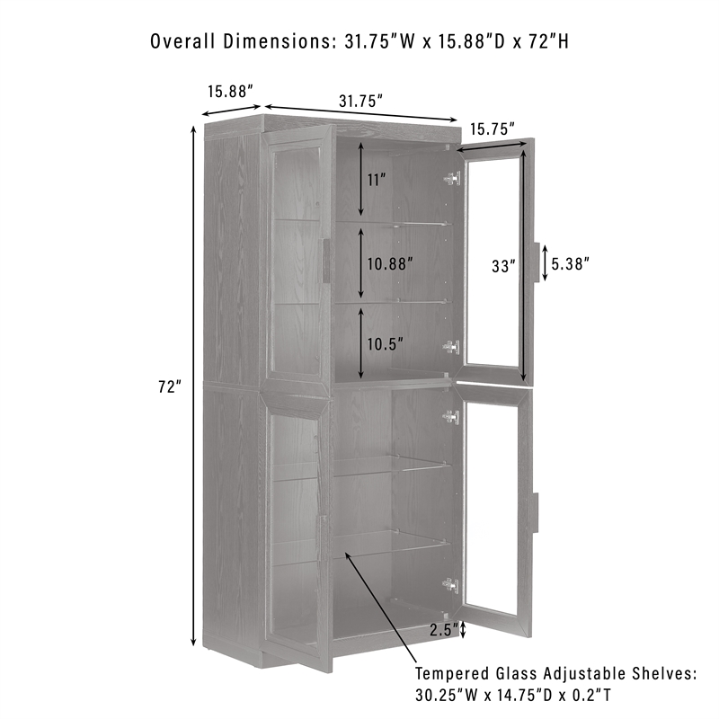 Crosley Furniture Essen Glass Door Kitchen Pantry Storage Cabinet in Black