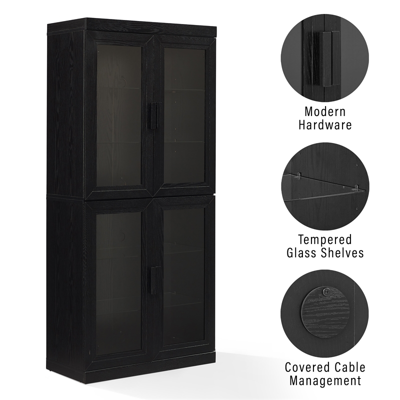 Crosley Furniture Essen Glass Door Kitchen Pantry Storage Cabinet in Black
