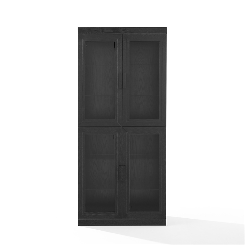 Crosley Furniture Essen Glass Door Kitchen Pantry Storage Cabinet in Black