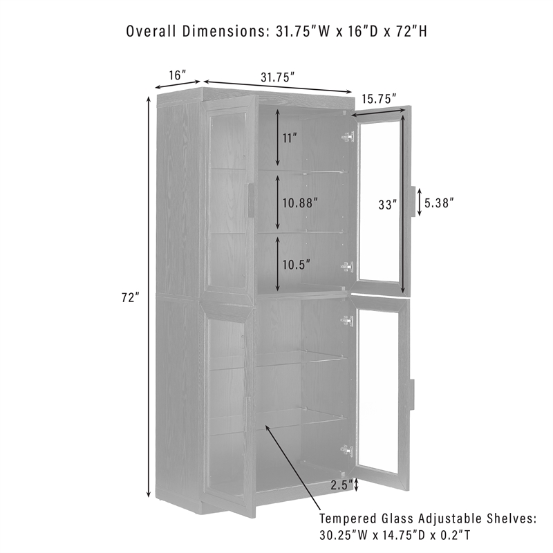 Crosley Furniture Essen Glass Door Kitchen Pantry Storage Cabinet in Black