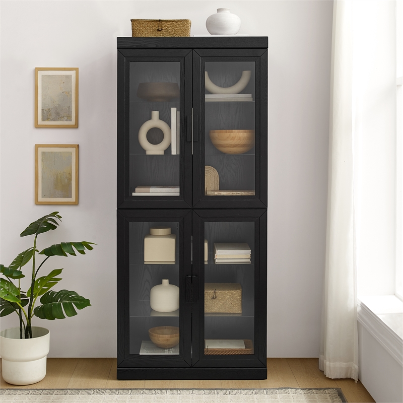 Crosley Furniture Essen Glass Door Kitchen Pantry Storage Cabinet in Black