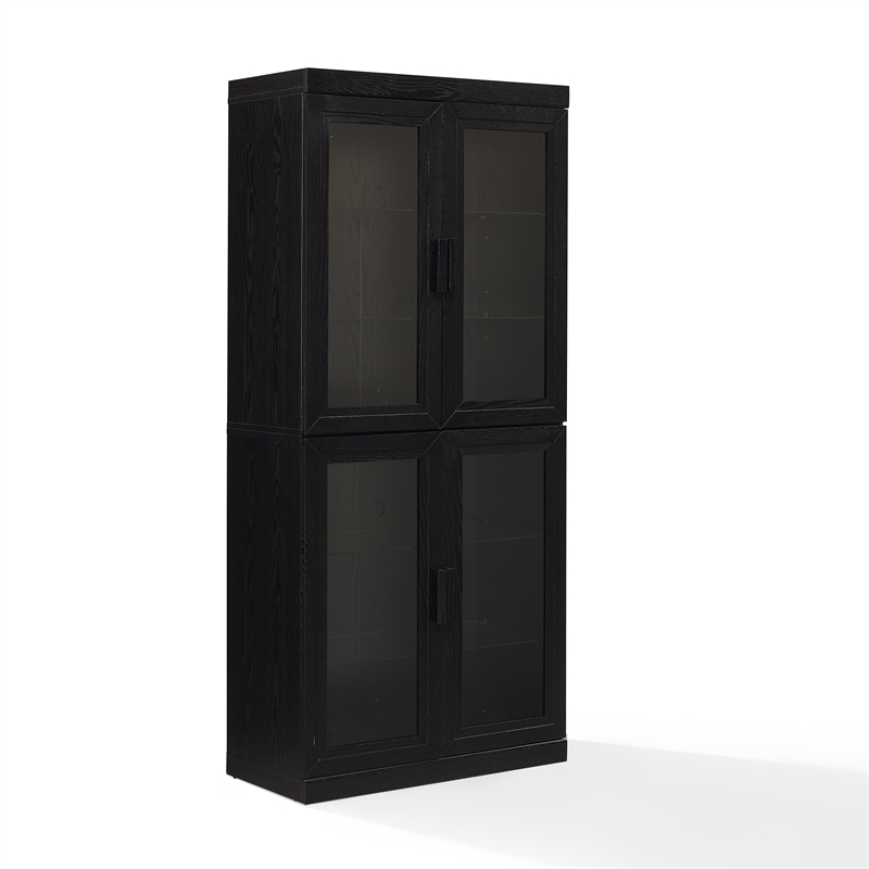 Crosley Furniture Essen Glass Door Kitchen Pantry Storage Cabinet in Black