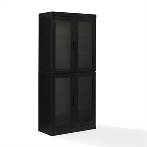 Crosley Furniture Essen Glass Door Kitchen Pantry Storage Cabinet in Black