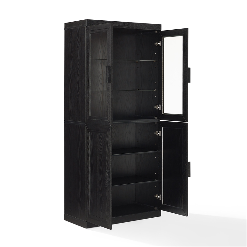 Crosley Furniture Essen Pantry Storage Cabinet With Glass Door Hutch in Black