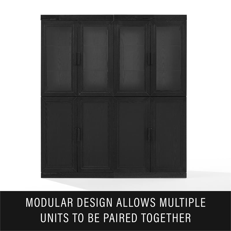 Crosley Furniture Essen Pantry Storage Cabinet With Glass Door Hutch in Black