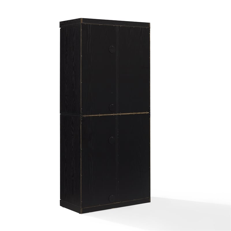 Crosley Furniture Essen Pantry Storage Cabinet With Glass Door Hutch in Black