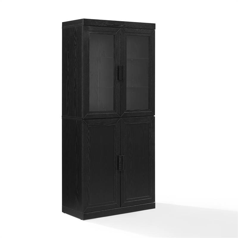 Crosley Furniture Essen Pantry Storage Cabinet With Glass Door Hutch in Black