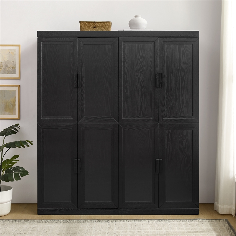 Crosley Furniture Essen 2Pc Kitchen Pantry Storage Cabinet Set in Black