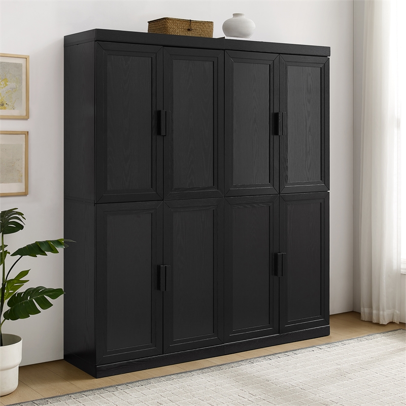 Crosley Furniture Essen 2Pc Kitchen Pantry Storage Cabinet Set in Black