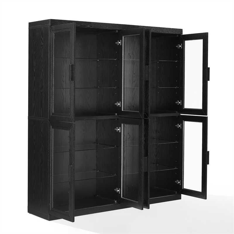 Crosley Furniture Essen 2Pc Glass Door Kitchen Pantry Storage Cabinet in Black