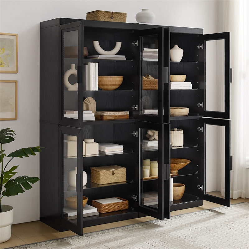 Crosley Furniture Essen 2Pc Glass Door Kitchen Pantry Storage Cabinet in Black