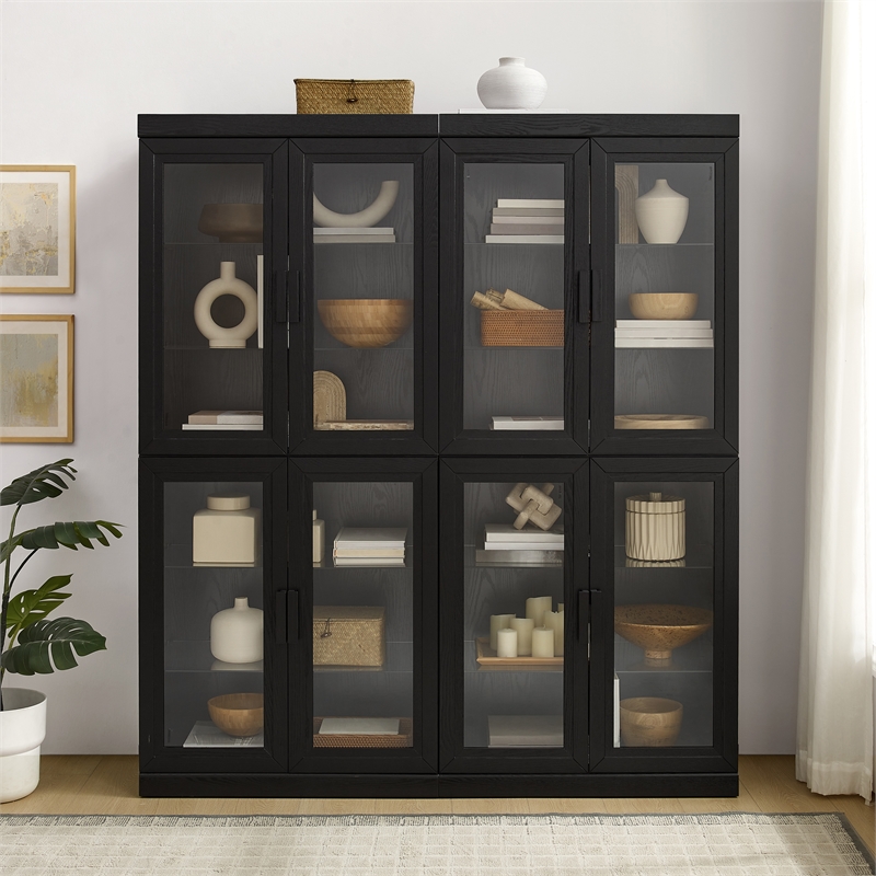 Crosley Furniture Essen 2Pc Glass Door Kitchen Pantry Storage Cabinet in Black