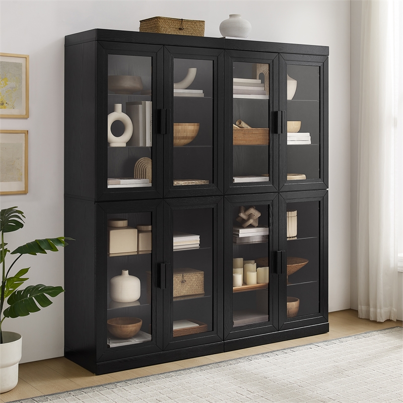 Crosley Furniture Essen 2Pc Glass Door Kitchen Pantry Storage Cabinet in Black