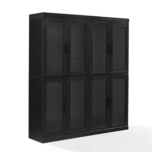 Crosley Furniture Essen 2Pc Glass Door Kitchen Pantry Storage Cabinet in Black