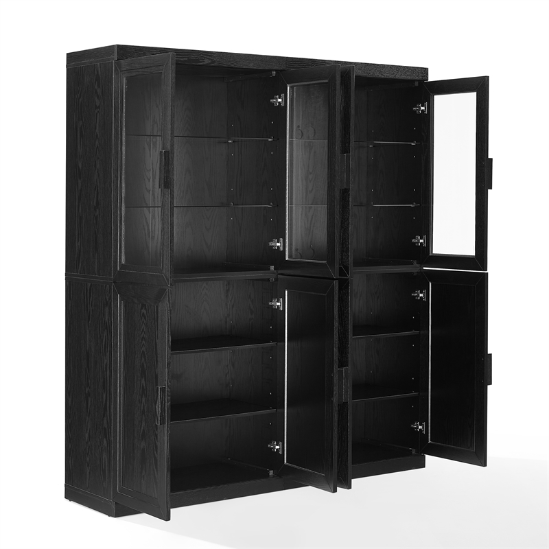 Crosley Furniture Essen 2Pc Pantry Storage Cabinet W/Glass Door Hutch in Black