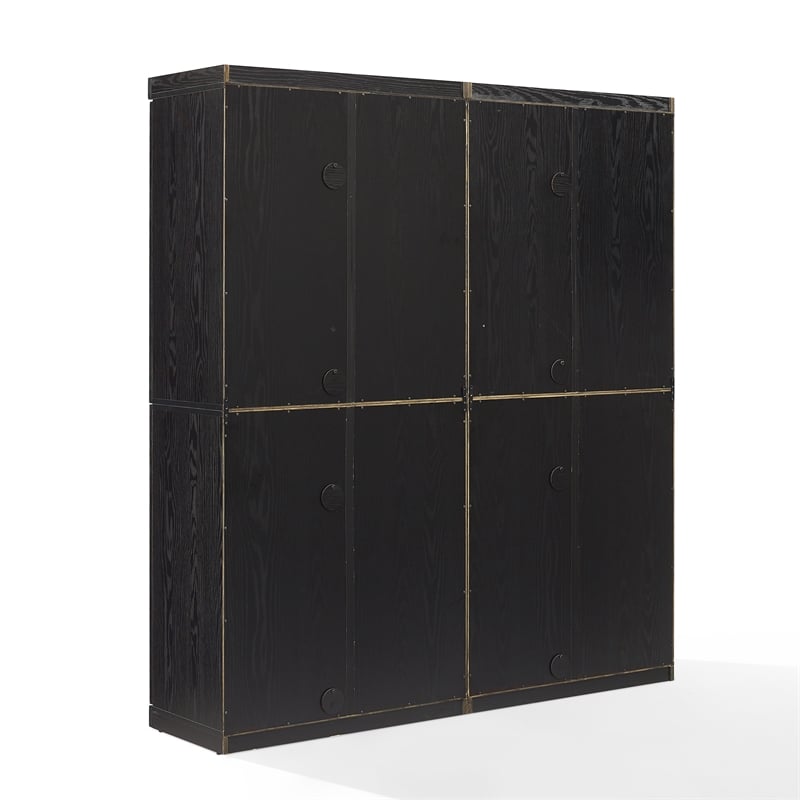 Crosley Furniture Essen 2Pc Pantry Storage Cabinet W/Glass Door Hutch in Black