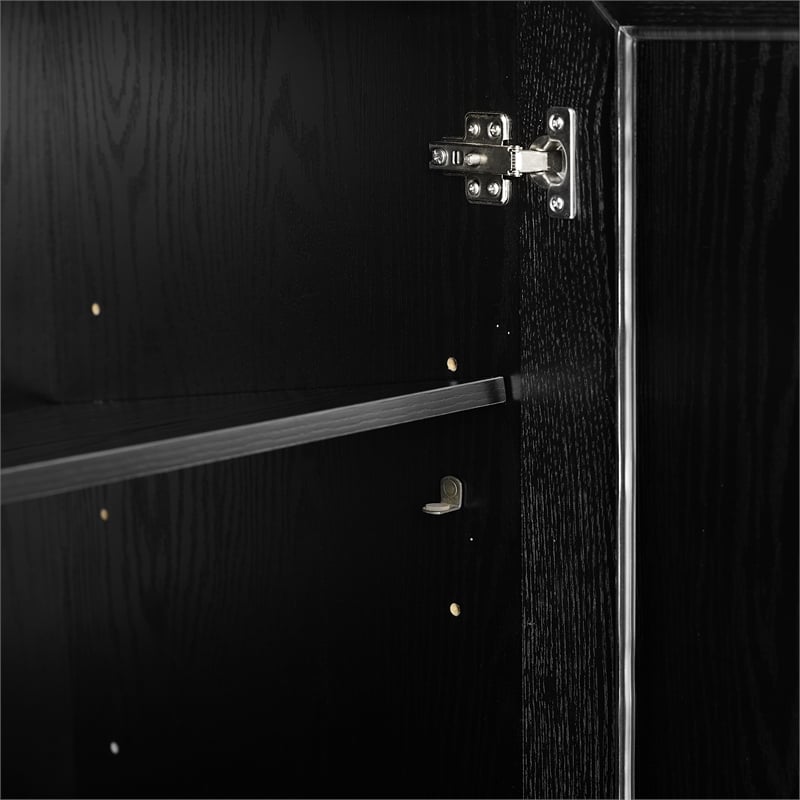 Crosley Furniture Essen 2Pc Pantry Storage Cabinet W/Glass Door Hutch in Black