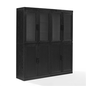 Crosley Furniture Essen 2Pc Pantry Storage Cabinet W/Glass Door Hutch in Black