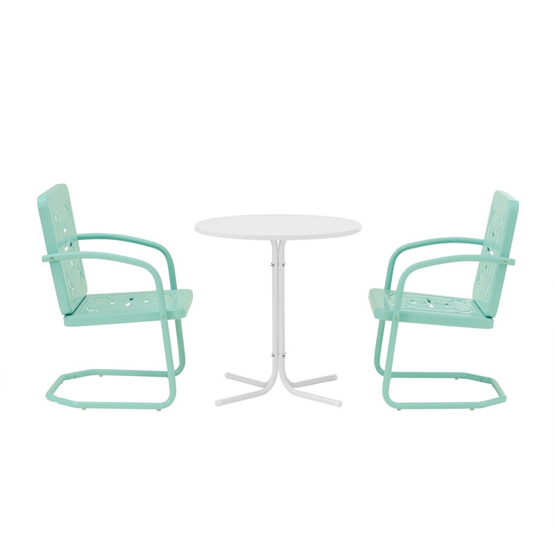 Crosley Furniture Azalea 3Pc Retro Outdoor Bistro Set in Aqua Gloss/White Satin