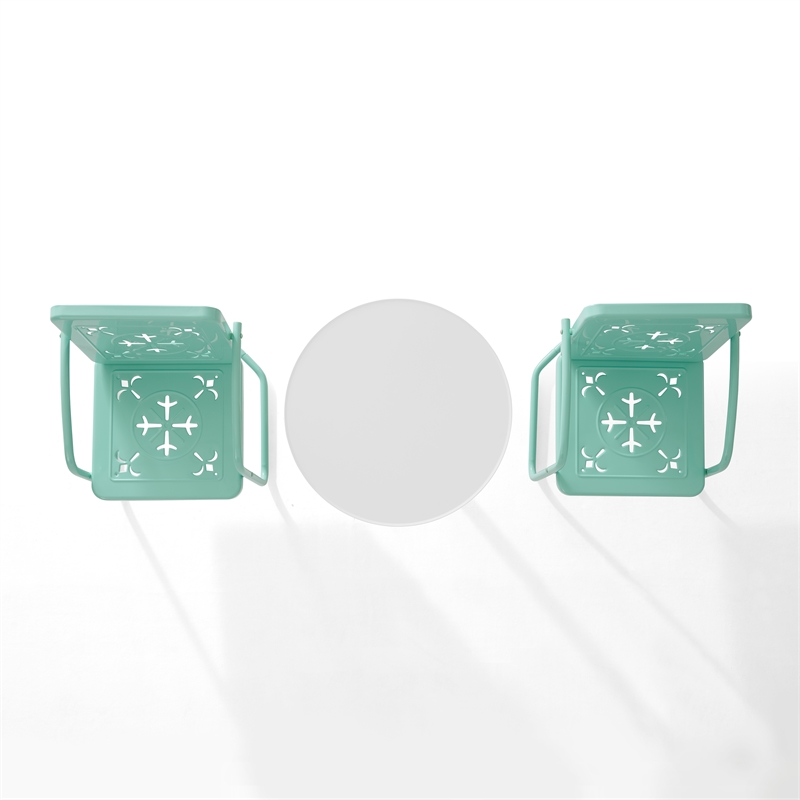 Crosley Furniture Azalea 3Pc Retro Outdoor Bistro Set in Aqua Gloss/White Satin