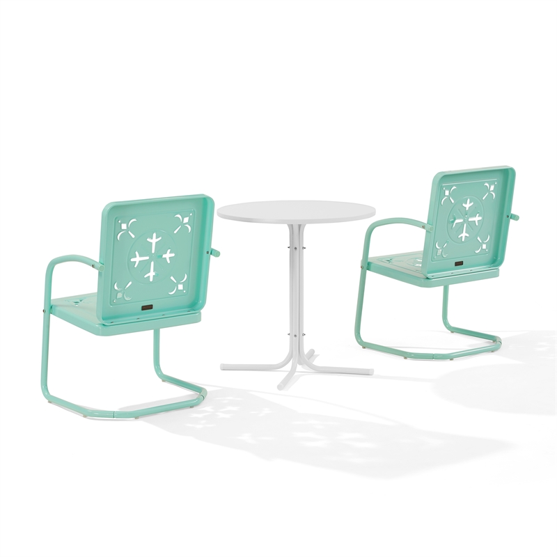 Crosley Furniture Azalea 3Pc Retro Outdoor Bistro Set in Aqua Gloss/White Satin