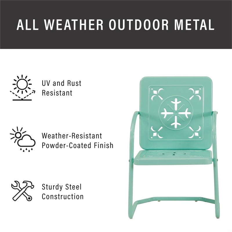 Crosley Furniture Azalea 3Pc Retro Outdoor Bistro Set in Aqua Gloss/White Satin