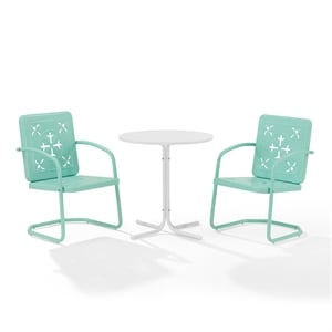 Crosley Furniture Azalea 3Pc Retro Outdoor Bistro Set in Aqua Gloss/White Satin