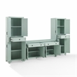Crosley Furniture Tara 3Pc Sideboard And Pantry Set in Distressed Seafoam Blue