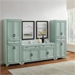 Crosley Furniture Tara 3Pc Sideboard And Pantry Set in Distressed Seafoam Blue