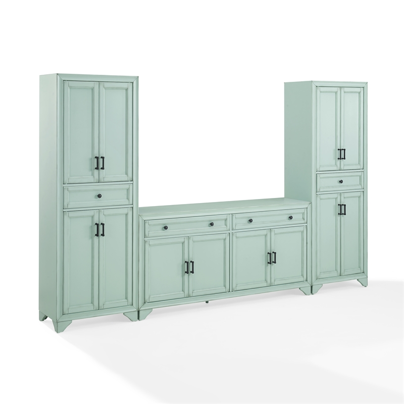Crosley Furniture Tara 3-Piece Entertainment Center in Distressed Seafoam Blue