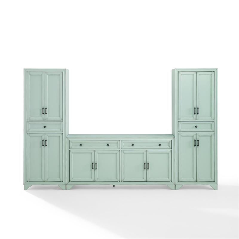 Crosley Furniture Tara 3-Piece Entertainment Center in Distressed Seafoam Blue