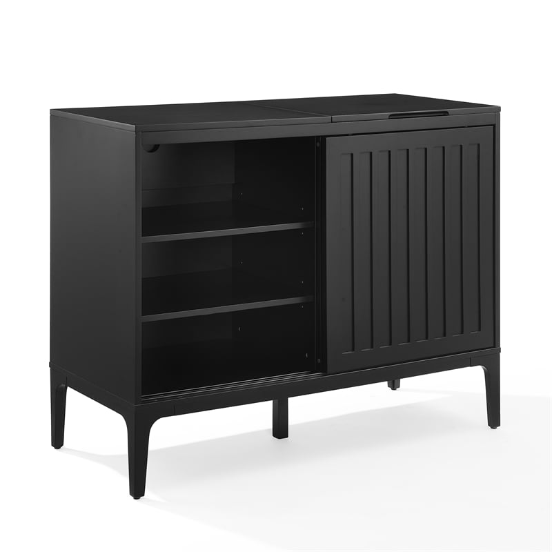 Crosley Furniture Asher Record Storage Media Console in Matte Black