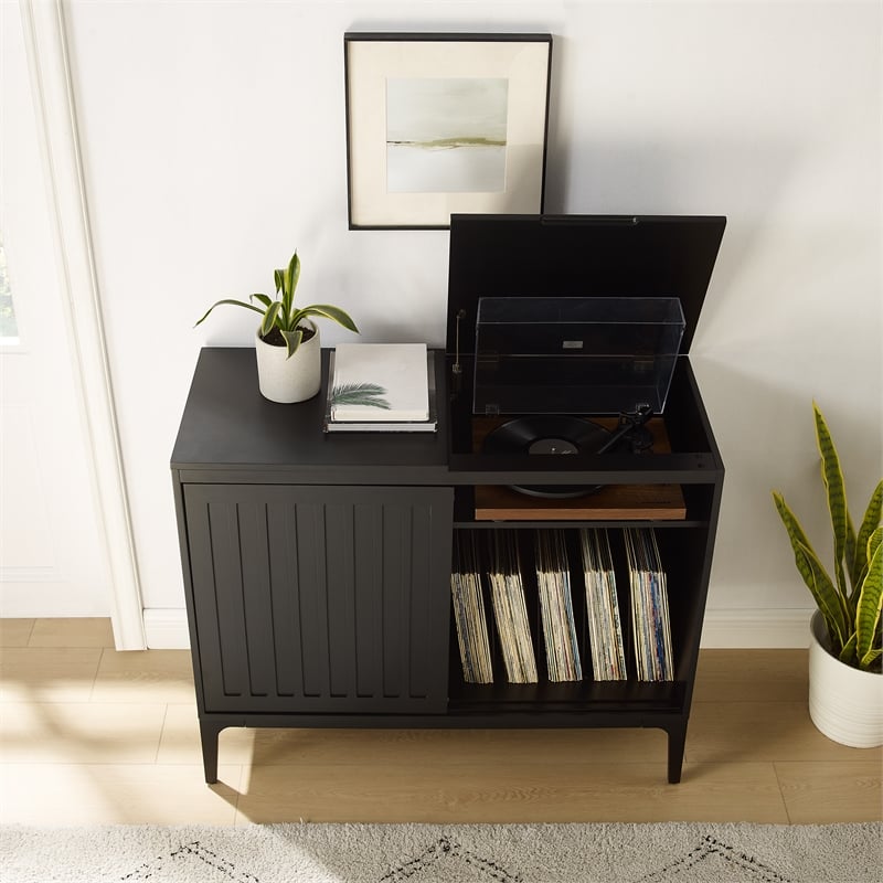 Crosley Furniture Asher Record Storage Media Console in Matte Black