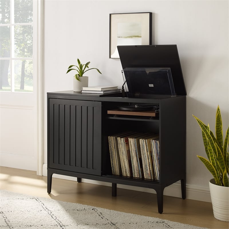 Crosley Furniture Asher Record Storage Media Console in Matte Black