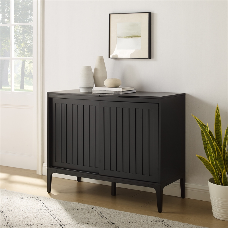 Crosley Furniture Asher Record Storage Media Console in Matte Black