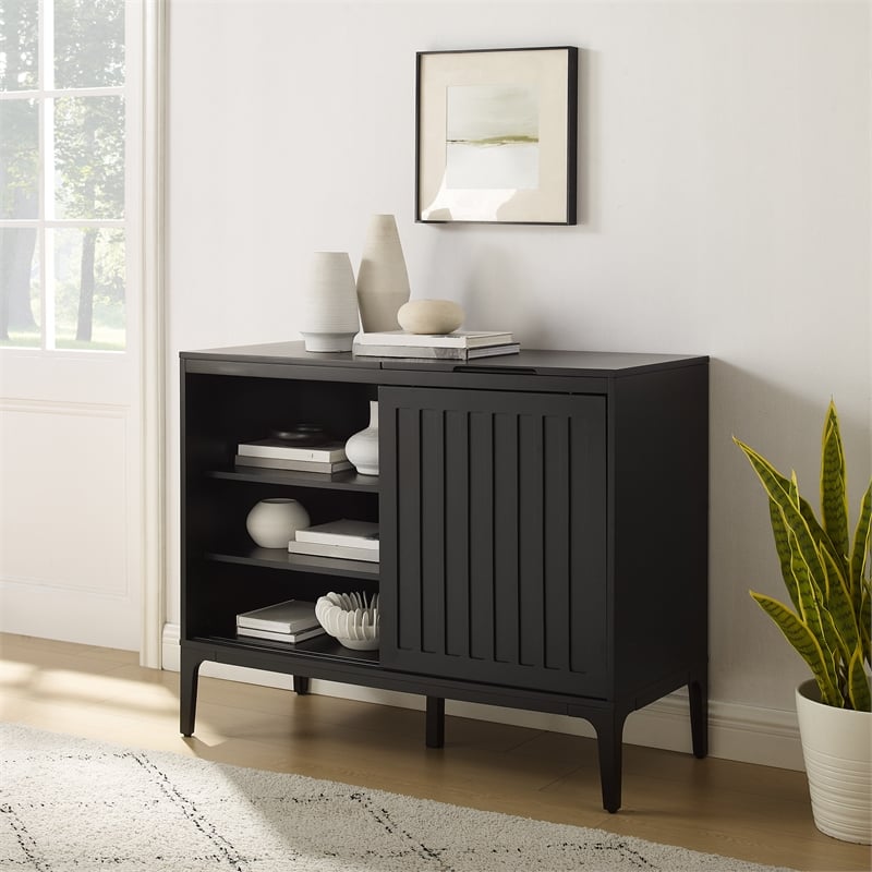 Crosley Furniture Asher Record Storage Media Console in Matte Black